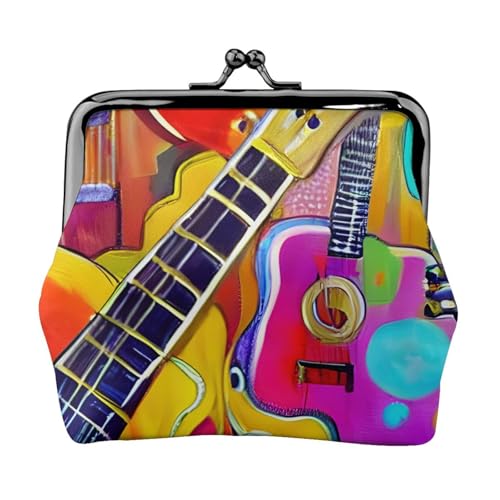 Farbige Akustik- und Gitarren-Druck, exquisit, vielseitig, Kuss-Lock-Münzgeldbörse, niedlich, kleine Reißverschluss-Geldbörse für Münzen, Karten von SKKNT