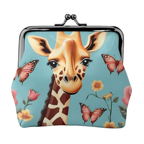 Geldbörse mit Giraffenmotiv, Herz, Blume, Schmetterling, exquisit, vielseitig, Kussschloss, Münzgeldbörse, niedlich, klein, mit Reißverschluss für Münzen und Karten von SKKNT