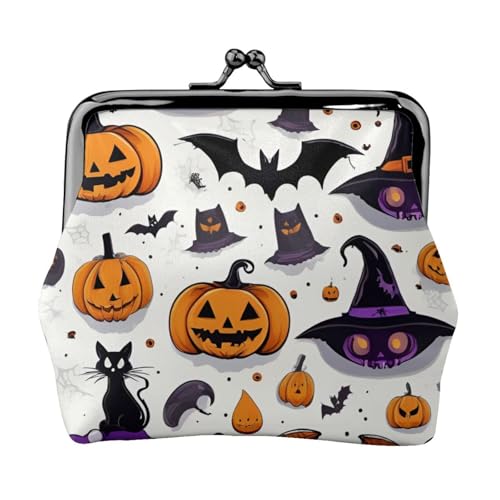 Halloween-Kürbis- und Fledermaus-Druck, exquisit, vielseitig, Kussschloss, Münzgeldbörse, niedlich, kleine Reißverschluss-Geldbörse für Münzen, Karten von SKKNT