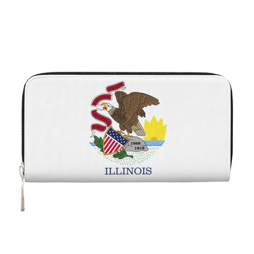 Illinois Geldbörse mit Staatsflaggen-Druck, geräumig, trendig, Leder, für Damen, Geldbörse, Clutch für Freizeit und Reisen, Schwarz, Einheitsgröße, Kunst von SKKNT