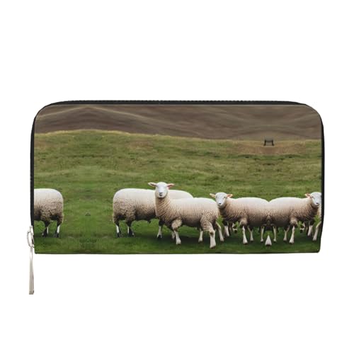 Lämmer- und Schaf-Druck, geräumige, trendige Leder-Handbrieftasche, Damen-Geldbörse, Clutch für Freizeit und Reisen, Schwarz, Einheitsgröße, Kunst von SKKNT