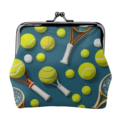 Münzbörse mit Tennisschlägern und Bällen, exquisit, vielseitig, mit Kussschloss, niedlich, klein, mit Reißverschluss für Münzen, Karten von SKKNT