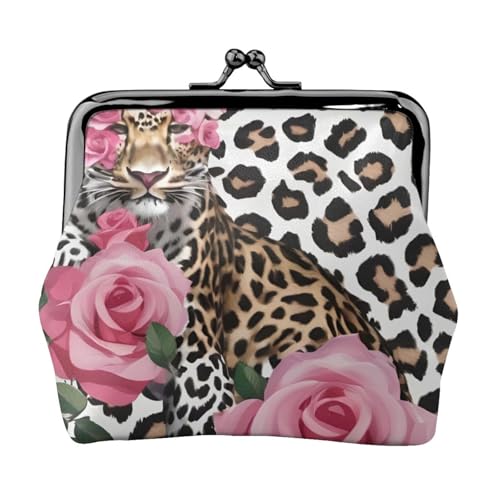 Münzgeldbörse mit rotem Rosen-Mix, Leopardenmuster, exquisit, vielseitig, niedlich, klein, Reißverschluss, für Münzen, Karten von SKKNT
