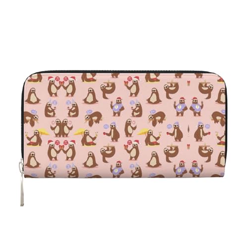 Niedlicher Faultier-Druck, geräumige, trendige Leder-Handbrieftasche, Clutch, für Freizeit und Reisen, Schwarz, Einheitsgröße, Kunst von SKKNT