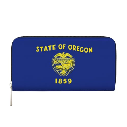 Oregon Geldbörse mit Staatsflaggen-Aufdruck, geräumig, trendig, Leder, für Damen, Geldbörse für Freizeit und Reisen, Schwarz, Einheitsgröße, Kunst von SKKNT