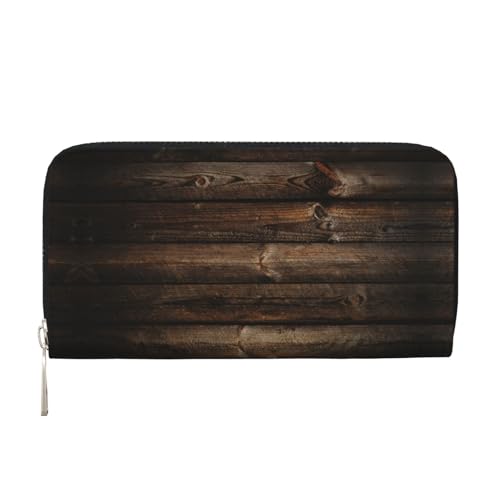 SKKNT Braune Geldbörse mit Holzdruck, geräumig, trendig, Leder, Handbrieftasche, Clutch, für Freizeit und Reisen, Schwarz, Einheitsgröße, Kunst von SKKNT