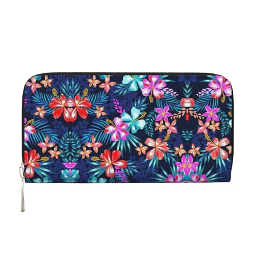 SKKNT Damen-Geldbörse mit Blumenmuster und blauem Aufdruck, trendig, Leder, für Freizeit und Reisen, Schwarz, Einheitsgröße, Kunst von SKKNT