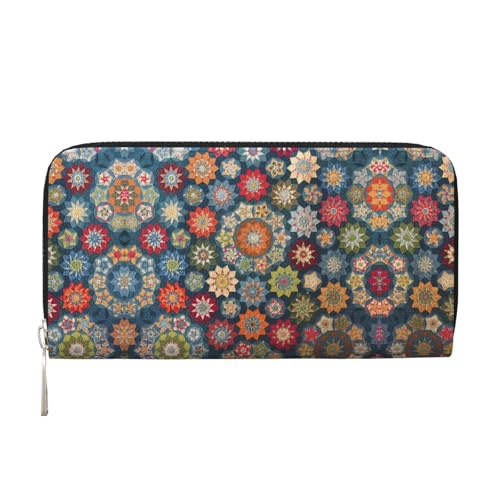 SKKNT Damen-Geldbörse mit Bohemian-Blumendruck, geräumig, trendig, Leder, für Freizeit und Reisen, Schwarz, Einheitsgröße, Kunst von SKKNT