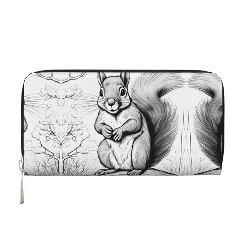 SKKNT Damen-Geldbörse mit Cartoon-Eichhörnchen-Druck, geräumig, trendig, Leder, für Freizeit und Reisen, Schwarz, Einheitsgröße, Kunst von SKKNT