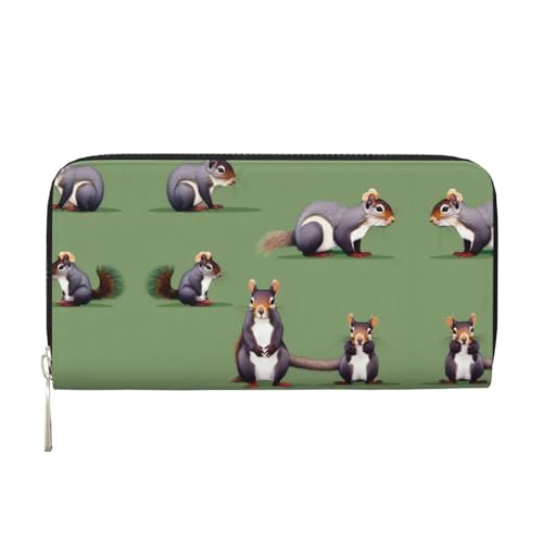 SKKNT Damen-Geldbörse mit Eichhörnchen-Druck, geräumig, trendig, Leder, für Freizeit und Reisen, Schwarz, Einheitsgröße, Kunst von SKKNT