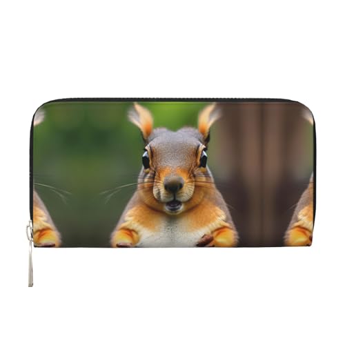 SKKNT Damen-Geldbörse mit Eichhörnchen-Motiv, geräumig, trendig, Leder, für Freizeit und Reisen, Schwarz, Einheitsgröße, Kunst von SKKNT