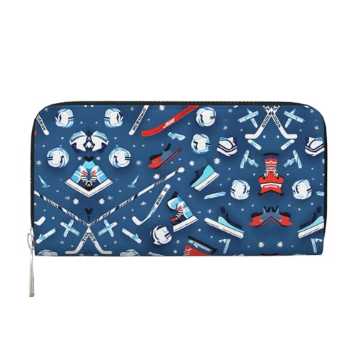 SKKNT Damen-Geldbörse mit Eishockey-Aufdruck, geräumig, trendig, Leder, für Freizeit und Reisen, Schwarz, Einheitsgröße, Kunst von SKKNT