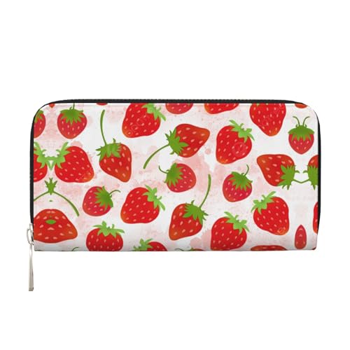 SKKNT Damen-Geldbörse mit Erdbeer-Druck, geräumig, trendig, Leder, für Freizeit und Reisen, Schwarz, Einheitsgröße, Kunst von SKKNT