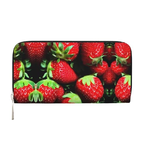 SKKNT Damen-Geldbörse mit Erdbeermuster, geräumig, trendig, Leder, für Freizeit und Reisen, Schwarz, Einheitsgröße, Kunst von SKKNT