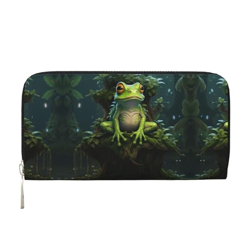 SKKNT Damen-Geldbörse mit Friedensfrosch-Motiv, geräumig, trendig, Leder, für Freizeit und Reisen, Schwarz, Einheitsgröße, Kunst von SKKNT