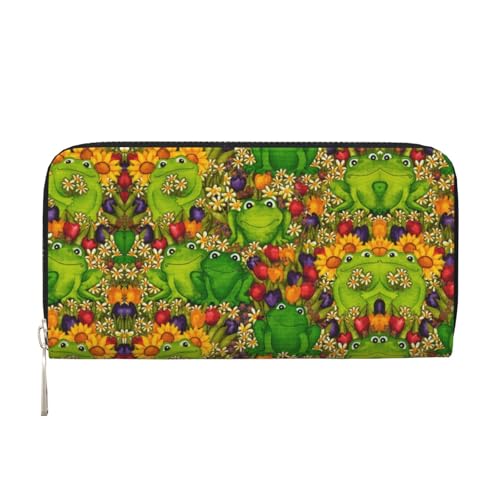 SKKNT Damen-Geldbörse mit Frosch-Aufdruck, geräumig, trendig, Leder, für Freizeit und Reisen, Schwarz, Einheitsgröße, Kunst von SKKNT