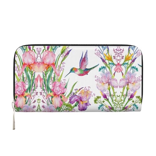 SKKNT Damen-Geldbörse mit Garten mit Vögeln und Blumen, geräumig, trendig, Leder, für Freizeit und Reisen, Schwarz, Einheitsgröße, Kunst von SKKNT