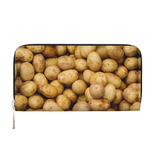 SKKNT Damen-Geldbörse mit Gartenkartoffel-Druck, geräumig, trendig, Leder, für Freizeit und Reisen, Schwarz, Einheitsgröße, Kunst von SKKNT