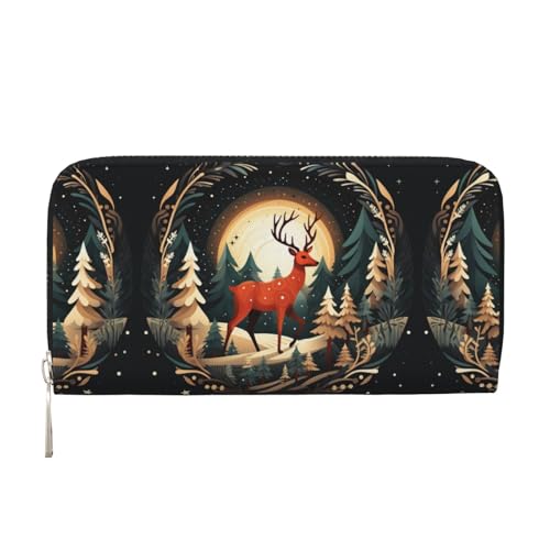 SKKNT Damen-Geldbörse mit Hirsch-Motiv, geräumig, trendig, Leder, für Freizeit und Reisen, Schwarz, Einheitsgröße, Kunst von SKKNT