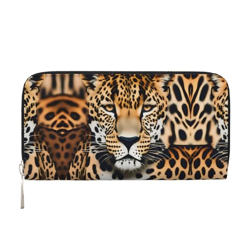 SKKNT Damen-Geldbörse mit Leopardenmuster, geräumig, trendig, Leder, für Freizeit und Reisen, Schwarz, Einheitsgröße, Kunst von SKKNT