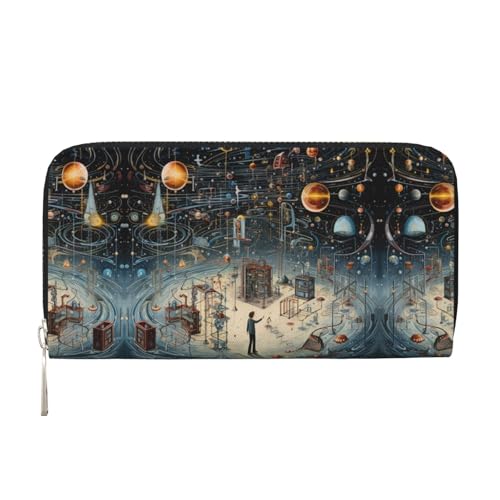 SKKNT Damen-Geldbörse mit Physik-Druck, geräumig, trendig, Leder, für Freizeit und Reisen, Schwarz, Einheitsgröße, Kunst von SKKNT