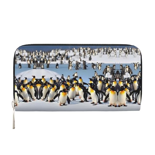 SKKNT Damen-Geldbörse mit Pinguin-Aufdruck, geräumig, trendig, Leder, für Freizeit und Reisen, Schwarz, Einheitsgröße, Kunst von SKKNT