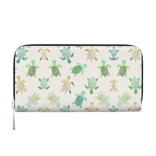 SKKNT Damen-Geldbörse mit Schildkröten-Aufdruck, geräumig, trendig, Leder, für Freizeit und Reisen, Schwarz, Einheitsgröße, Kunst von SKKNT