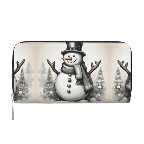 SKKNT Damen-Geldbörse mit Schneemann-Motiv, geräumig, trendig, Leder, für Freizeit und Reisen, Schwarz, Einheitsgröße, Kunst von SKKNT