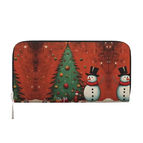 SKKNT Damen-Geldbörse mit Schneemann-Motiv und Weihnachtsbaum-Aufdruck, trendig, Leder, für Freizeit und Reisen, Schwarz, Einheitsgröße, Kunst von SKKNT