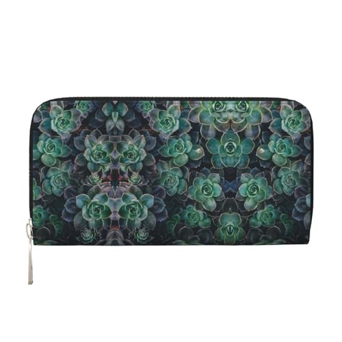 SKKNT Damen-Geldbörse mit Sukkulenten-Druck, geräumig, trendig, Leder, für Freizeit und Reisen, Grün, Schwarz, Einheitsgröße, Kunst SKKNT Damen-Geldbörse mit Sukkulenten-Druck, geräumig, trendig, Leder, für Freizeit und Reisen, Grün, Schwarz, Einheitsgröße, Kunst von SKKNT