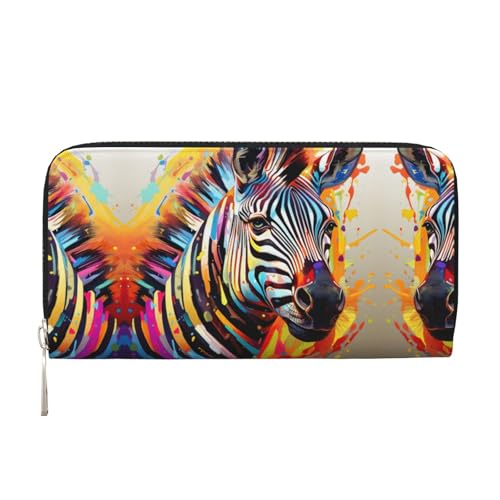 SKKNT Damen-Geldbörse mit abstraktem Zebramuster, geräumig, trendig, Leder, für Freizeit und Reisen, Schwarz, Einheitsgröße, Kunst von SKKNT