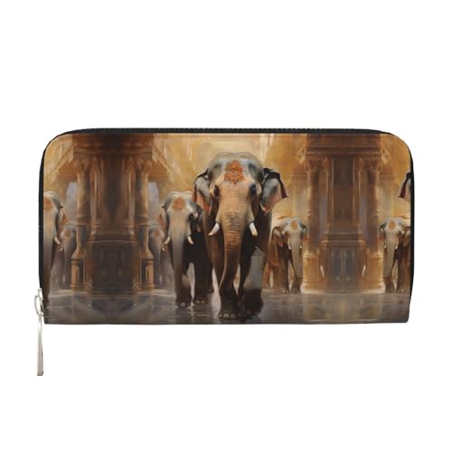 SKKNT Damen-Geldbörse mit asiatischem Elefanten-Aufdruck, geräumig, trendig, Leder, für Freizeit und Reisen, Schwarz, Einheitsgröße, Kunst von SKKNT