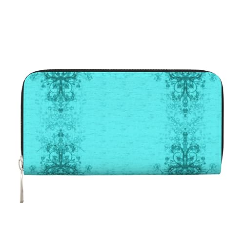 SKKNT Damen-Geldbörse mit blaugrünem Druck, geräumig, trendig, Leder, für Freizeit und Reisen, Schwarz, Einheitsgröße, Kunst von SKKNT