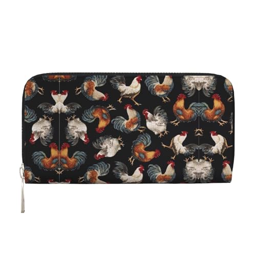 SKKNT Damen-Geldbörse mit französischem Hahn-Aufdruck, geräumig, trendig, Leder, für Freizeit und Reisen, Schwarz, Einheitsgröße, Kunst von SKKNT