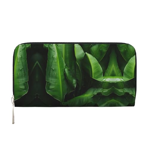 SKKNT Damen-Geldbörse mit frischen Bananenblättern, geräumig, trendig, Leder, für Freizeit und Reisen, Schwarz, Einheitsgröße, Kunst von SKKNT