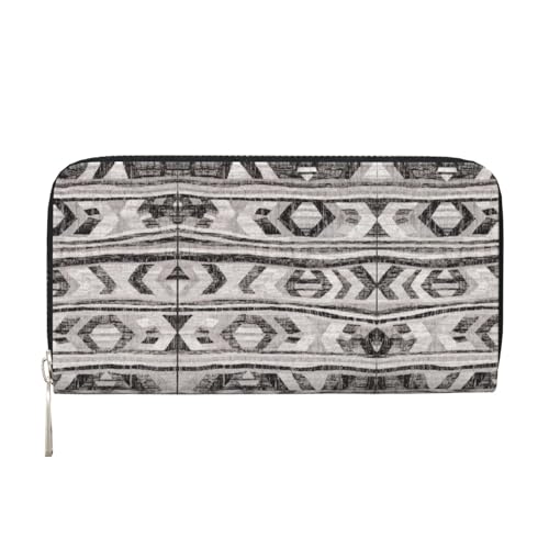SKKNT Damen-Geldbörse mit grauem Tribal-Druck, geräumig, trendig, Leder, für Freizeit und Reisen, Schwarz, Einheitsgröße, Kunst von SKKNT