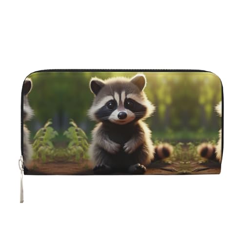 SKKNT Damen-Geldbörse mit niedlichem Waschbär-Druck, geräumig, trendig, Leder, für Freizeit und Reisen, Schwarz, Einheitsgröße, Kunst von SKKNT