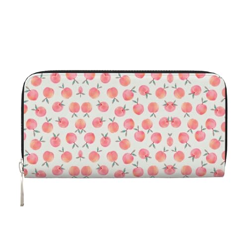 SKKNT Damen-Geldbörse mit pinkem Pfirsichdruck, geräumig, trendig, Leder, für Freizeit und Reisen, Schwarz, Einheitsgröße, Kunst von SKKNT