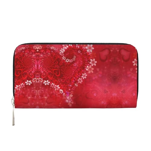 SKKNT Damen-Geldbörse mit rotem Herz-Blumendruck, geräumig, trendig, Leder, für Freizeit und Reisen, Schwarz, Einheitsgröße, Kunst von SKKNT