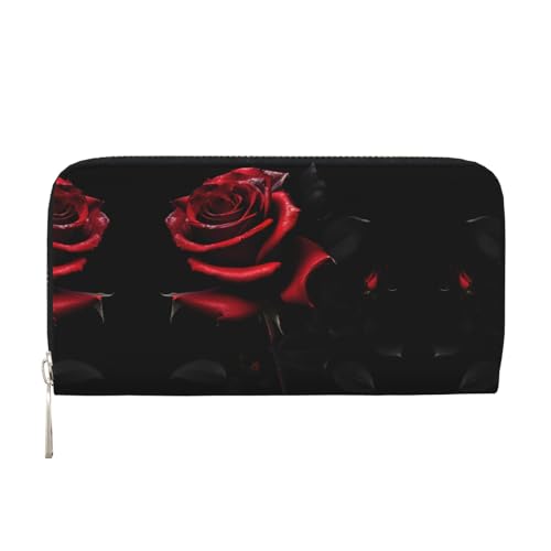 SKKNT Damen-Geldbörse mit rotem und rosafarbenem Aufdruck, trendig, Leder, für Freizeit und Reisen, Schwarz, Einheitsgröße, Kunst von SKKNT