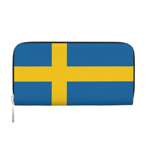 SKKNT Damen-Geldbörse mit schwedischem Flaggen-Aufdruck, geräumig, trendig, Leder, für Freizeit und Reisen, Schwarz, Einheitsgröße, Kunst von SKKNT
