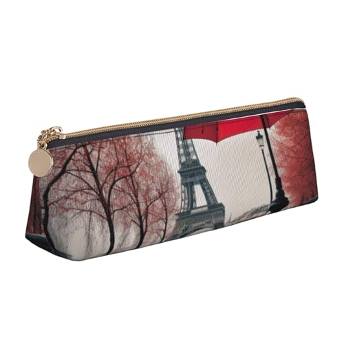 SKKNT Eiffelturm mit rotem Regenschirm-Druck, Kosmetiktasche, großes Fassungsvermögen, dreieckiges Design, Stifthalter mit Reißverschluss, für Schreibgeräte von SKKNT