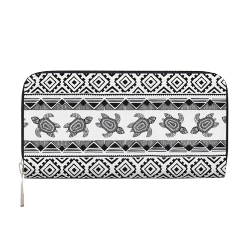 SKKNT Ethnische Schildkröte gestreifter Druck, geräumige, trendige Leder-Handbrieftasche, Damen-Geldbörse, Clutch für Freizeit und Reisen, Schwarz, Einheitsgröße, Kunst von SKKNT