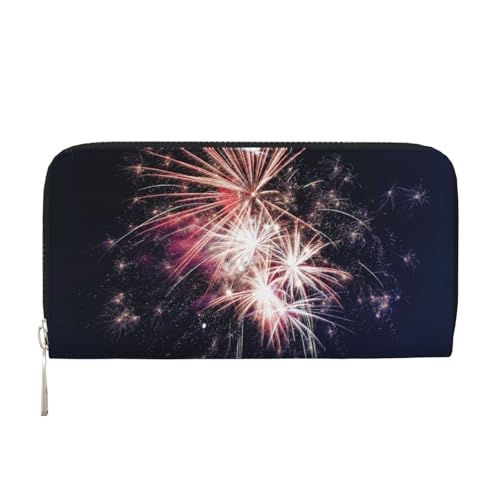 SKKNT Explosion Firework Print Geräumige trendige Leder-Handbrieftasche Damen Geldbörse Clutch für Freizeit und Reisen, Schwarz, Einheitsgröße, Kunst von SKKNT
