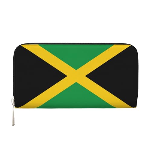SKKNT Geldbörse mit Flagge von Jamaika, geräumig, trendig, Leder, Handbrieftasche, Clutch, für Freizeit und Reisen, Schwarz, Einheitsgröße, Kunst von SKKNT