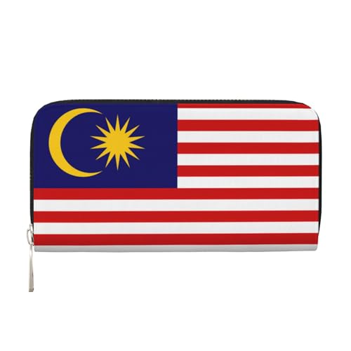 SKKNT Geldbörse mit Malaysia-Flaggen-Druck, geräumig, trendig, Leder, für Damen, Geldbörse, Clutch für Freizeit und Reisen, Schwarz, Einheitsgröße, Kunst von SKKNT