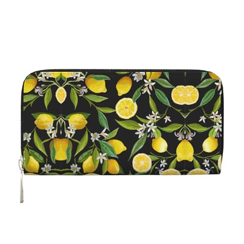 SKKNT Geldbörse mit gelbem Zitronenmuster, geräumige, trendige Leder-Handbrieftasche, Clutch, für Freizeit und Reisen, Schwarz, Einheitsgröße, Kunst von SKKNT