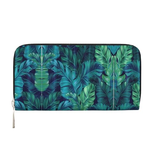 SKKNT Geldbörse mit tropischen Palmenblättern, geräumige, trendige Leder-Handbrieftasche, Clutch, für Freizeit und Reisen, Schwarz, Einheitsgröße, Kunst von SKKNT