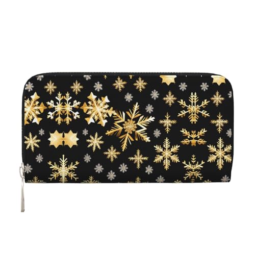 SKKNT Goldene Weihnachts-Schneeflocken-Druck, geräumige, trendige Leder-Handgeldbörse, Damen-Geldbörse, Clutch für Freizeit und Reisen, Schwarz, Einheitsgröße, Kunst SKKNT Goldene Weihnachts-Schneeflocken-Druck, geräumige, trendige Leder-Handgeldbörse, Damen-Geldbörse, Clutch für Freizeit und Reisen, Schwarz, Einheitsgröße, Kunst von SKKNT