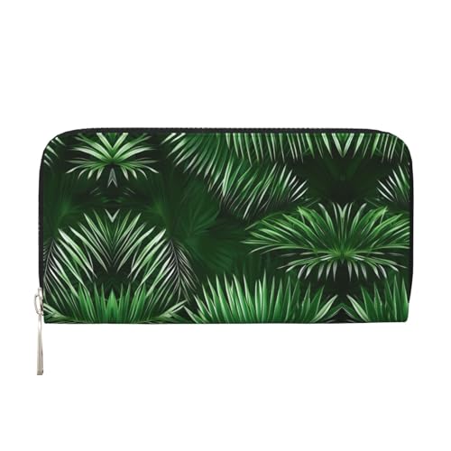 SKKNT Grüne Blätter der Palme, tropische Pflanzen, Druck, geräumige, trendige Leder-Handgeldbörse, Damen-Geldbörse, Clutch, für Freizeit und Reisen, Schwarz, Einheitsgröße, Kunst von SKKNT